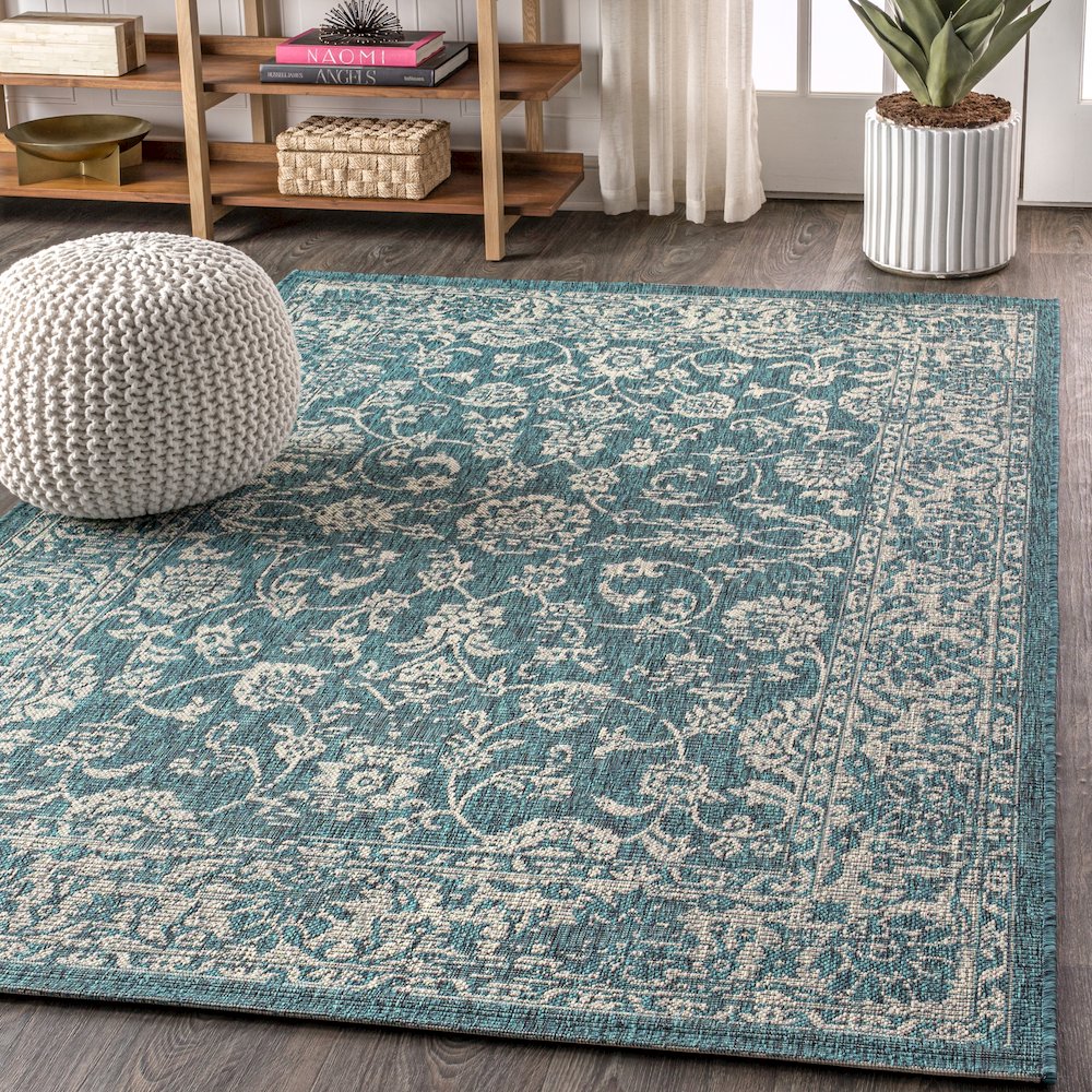 Tela Bohemian Textured Weave Floral Indoor/Outdoor Area Rug. Picture 3