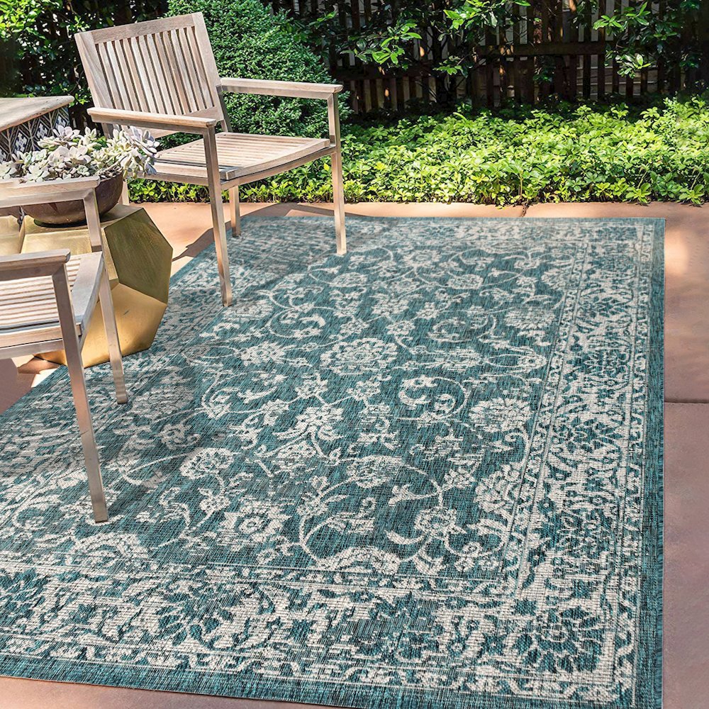 Tela Bohemian Textured Weave Floral Indoor/Outdoor Area Rug. Picture 5