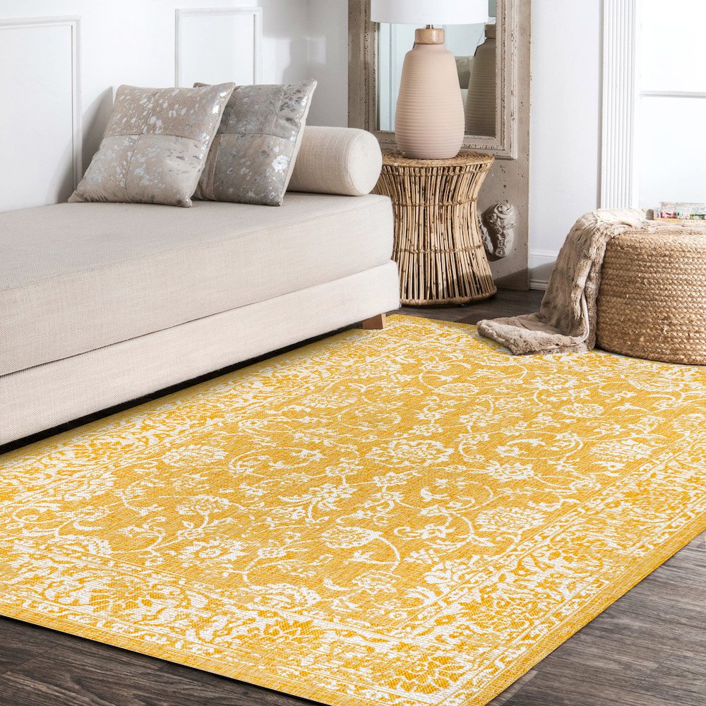 Tela Bohemian Textured Weave Floral Indoor/Outdoor Area Rug. Picture 14