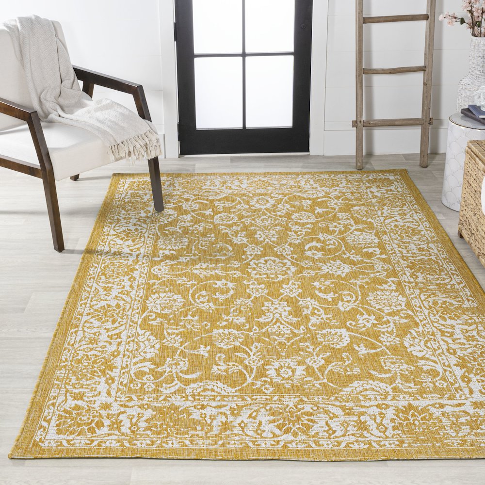 Tela Bohemian Textured Weave Floral Indoor/Outdoor Area Rug. Picture 4