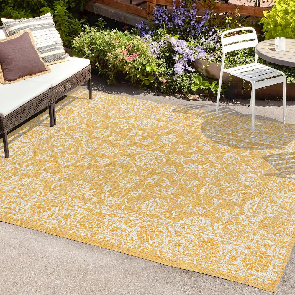 Tela Bohemian Textured Weave Floral Indoor/Outdoor Area Rug. Picture 6