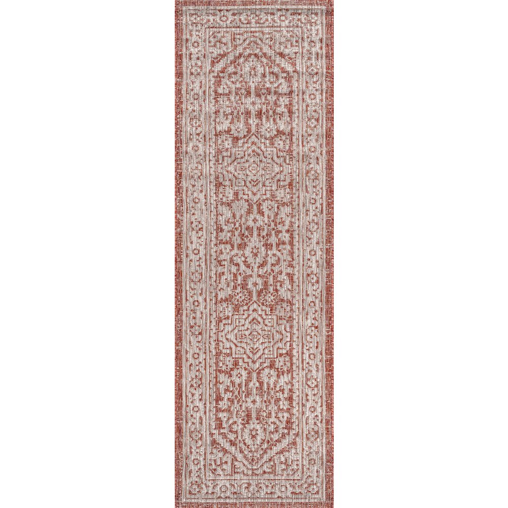 Sinjuri Medallion Textured Weave Indoor/Outdoor Area Rug. Picture 1