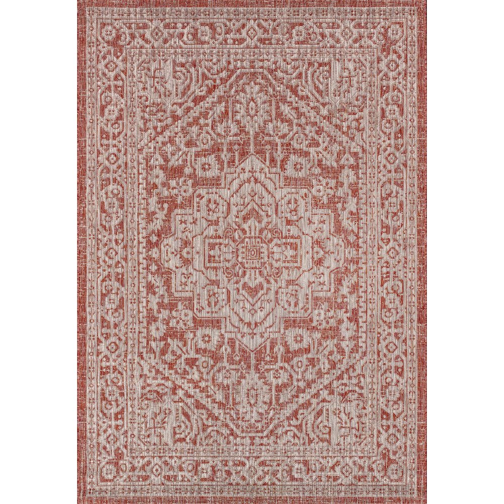 Sinjuri Medallion Textured Weave Indoor/Outdoor Area Rug. Picture 1