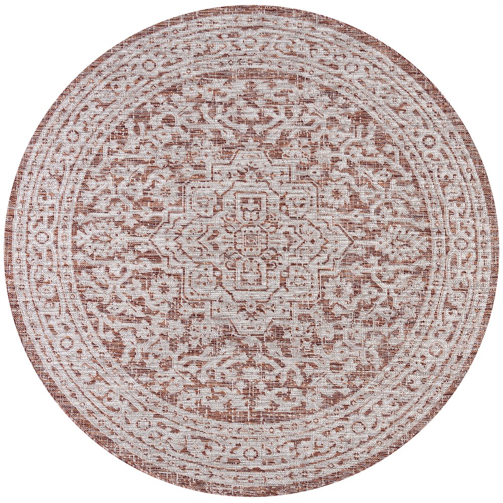 Sinjuri Medallion Textured Weave Indoor/Outdoor Area Rug. Picture 1