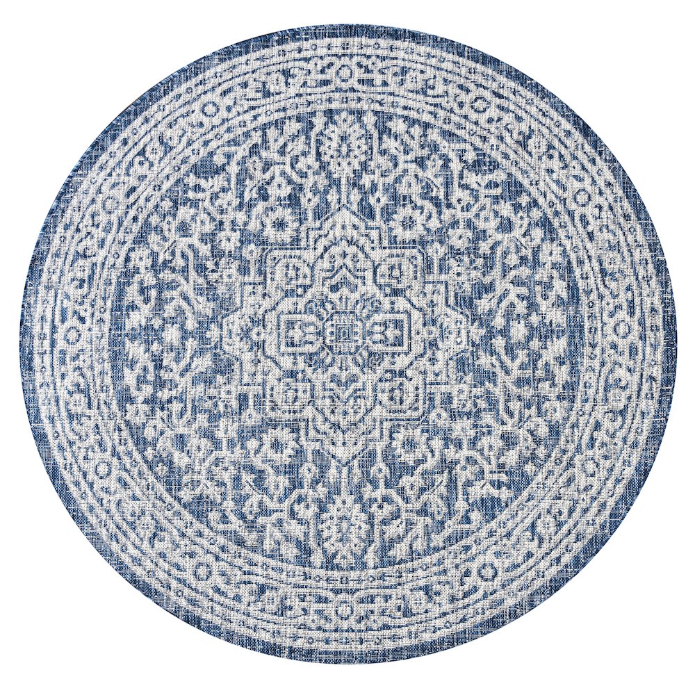 Sinjuri Medallion Textured Weave Indoor/Outdoor Area Rug. Picture 1