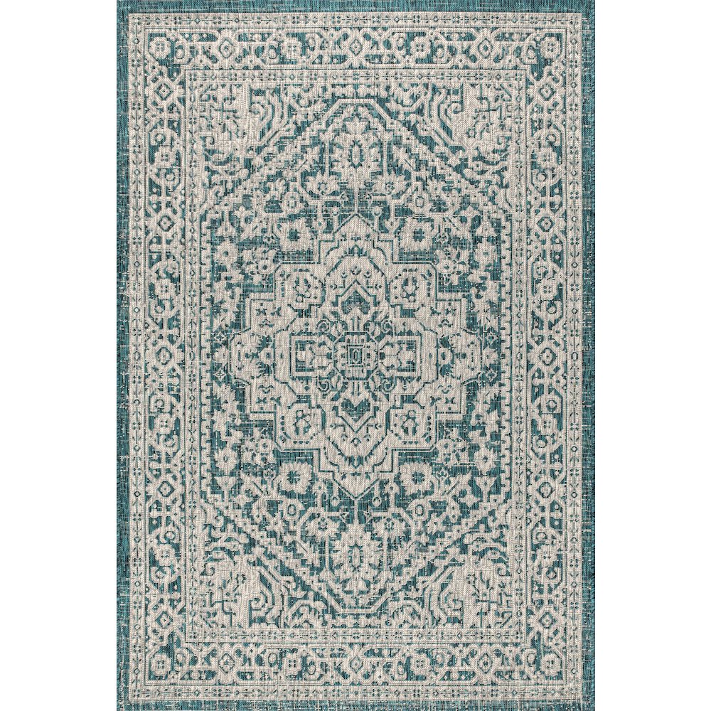 Sinjuri Medallion Textured Weave Indoor/Outdoor Area Rug. Picture 1