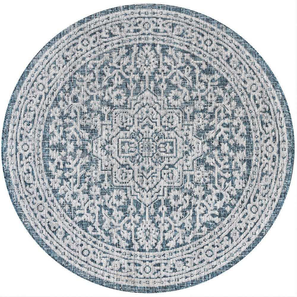 Sinjuri Medallion Textured Weave Indoor/Outdoor Area Rug. Picture 1