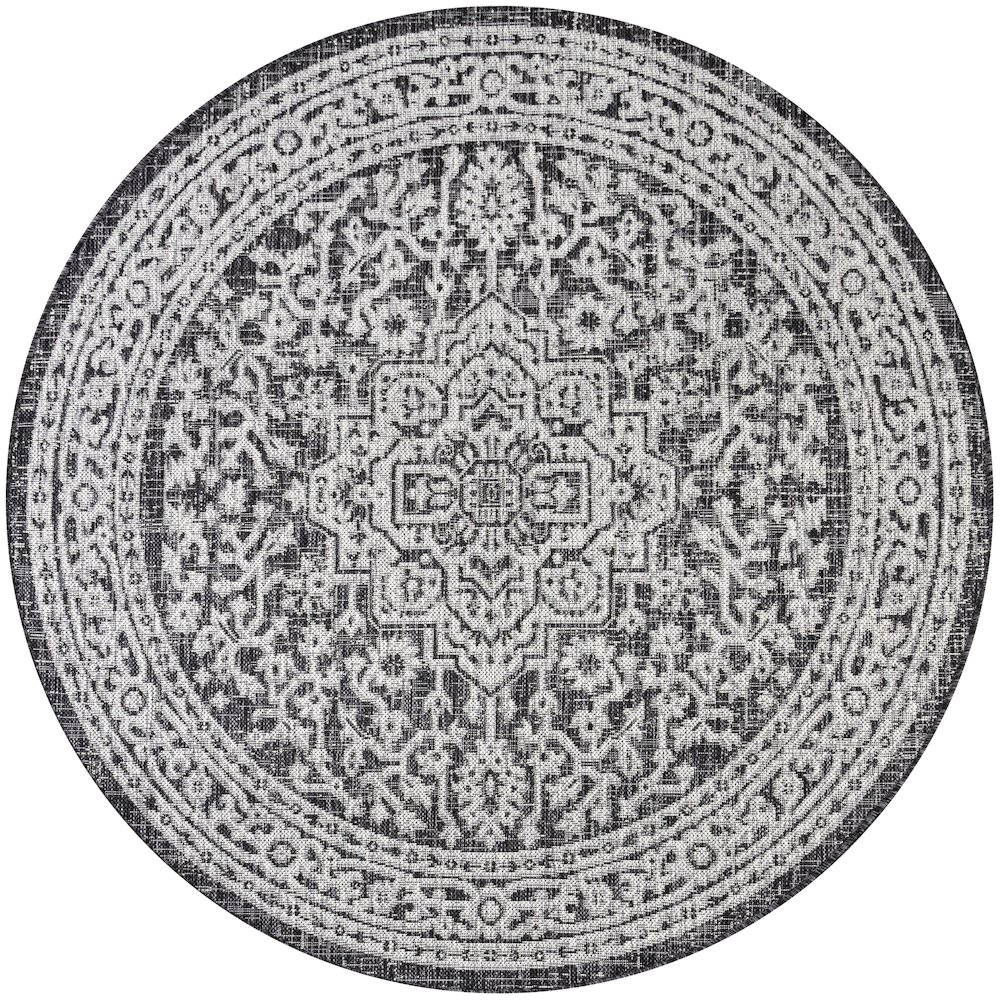 Sinjuri Medallion Textured Weave Indoor/Outdoor Area Rug. Picture 1
