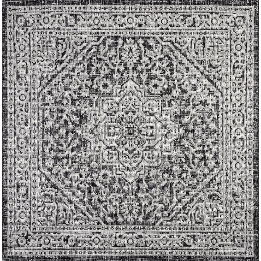 Sinjuri Medallion Textured Weave Indoor/Outdoor Area Rug. Picture 1