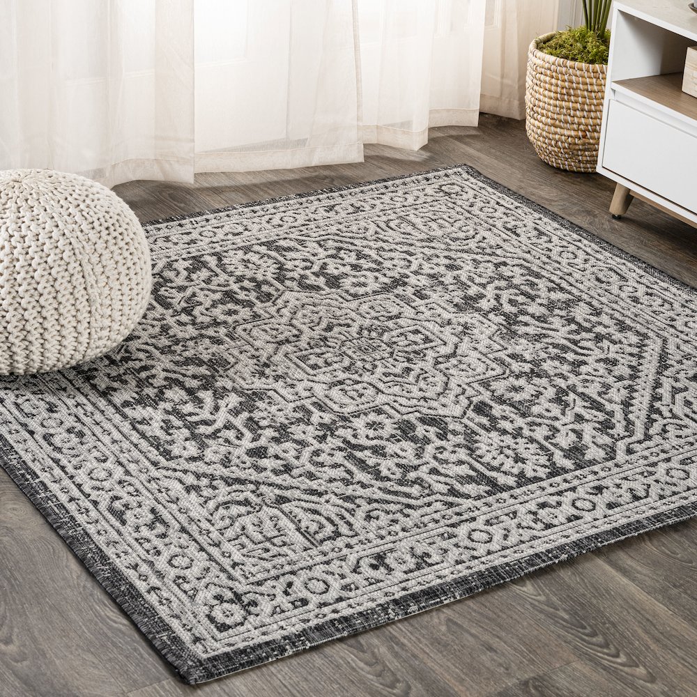 Sinjuri Medallion Textured Weave Indoor/Outdoor Area Rug. Picture 2