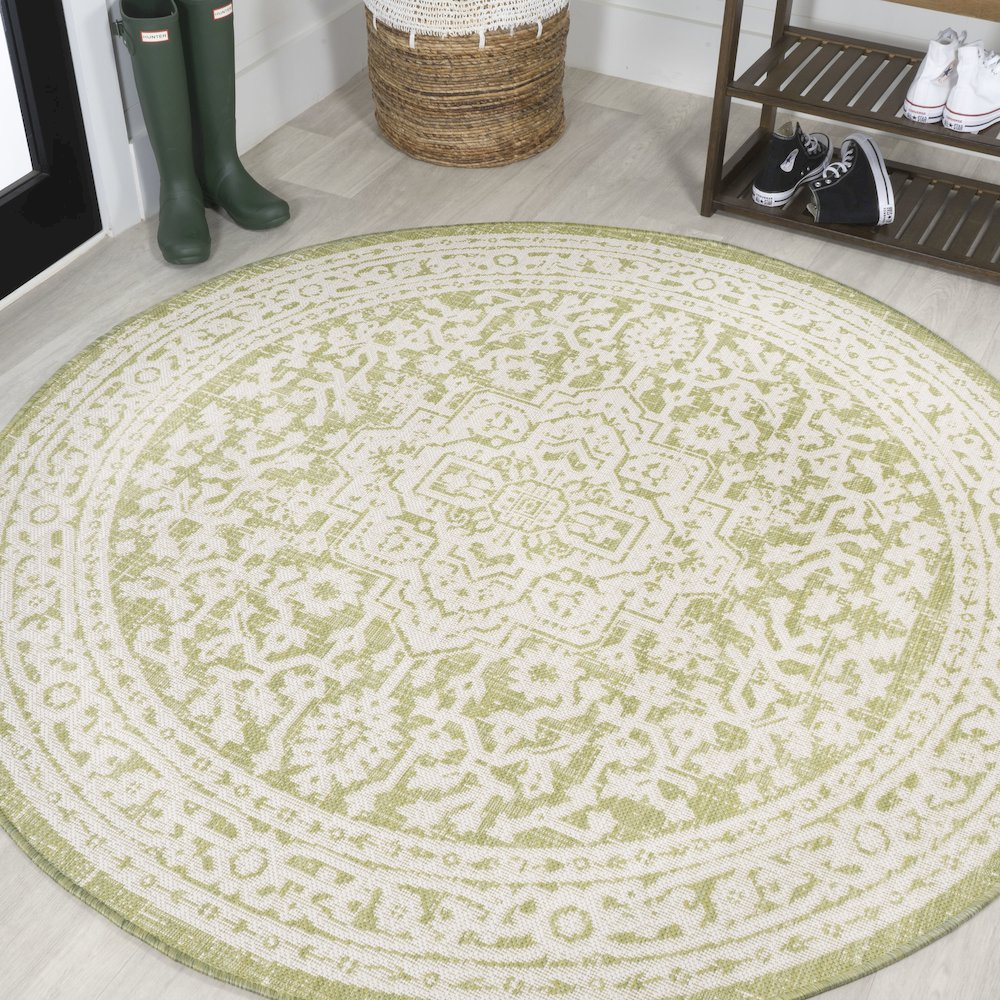Sinjuri Medallion Textured Weave Indoor/Outdoor Area Rug. Picture 2