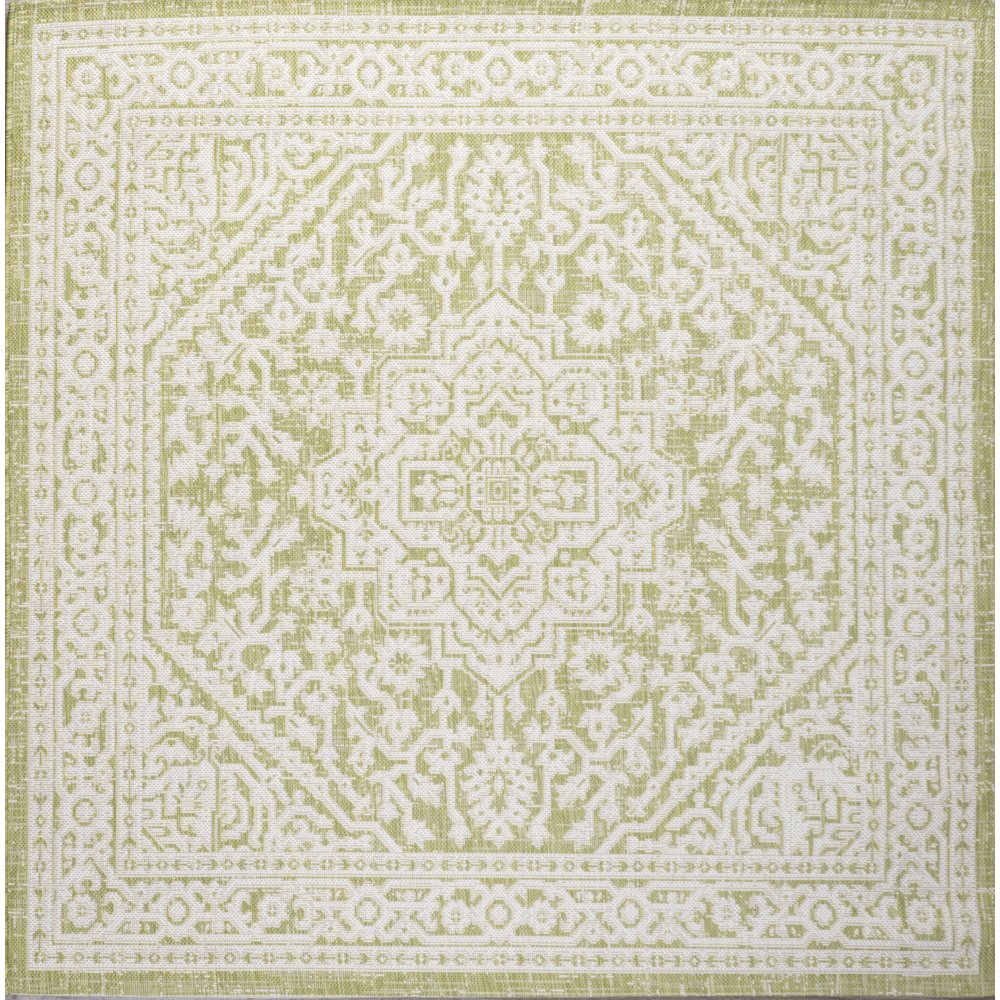 Sinjuri Medallion Textured Weave Indoor/Outdoor Area Rug. Picture 1