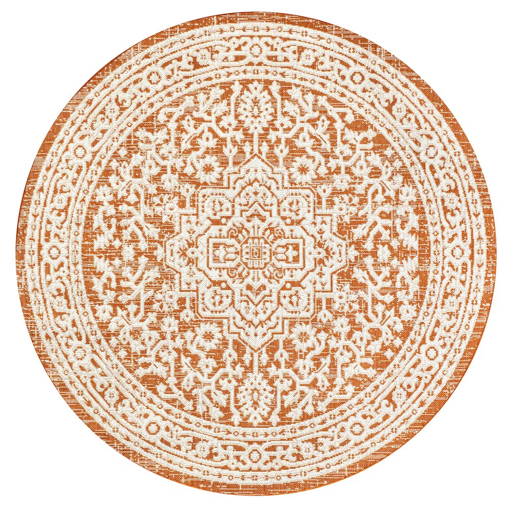 Sinjuri Medallion Textured Weave Indoor/Outdoor Area Rug. Picture 1