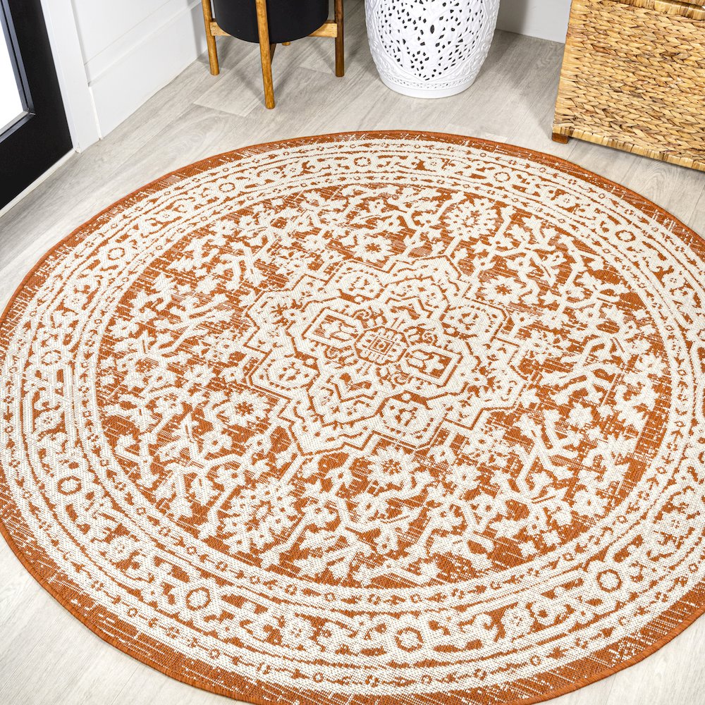 Sinjuri Medallion Textured Weave Indoor/Outdoor Area Rug. Picture 2