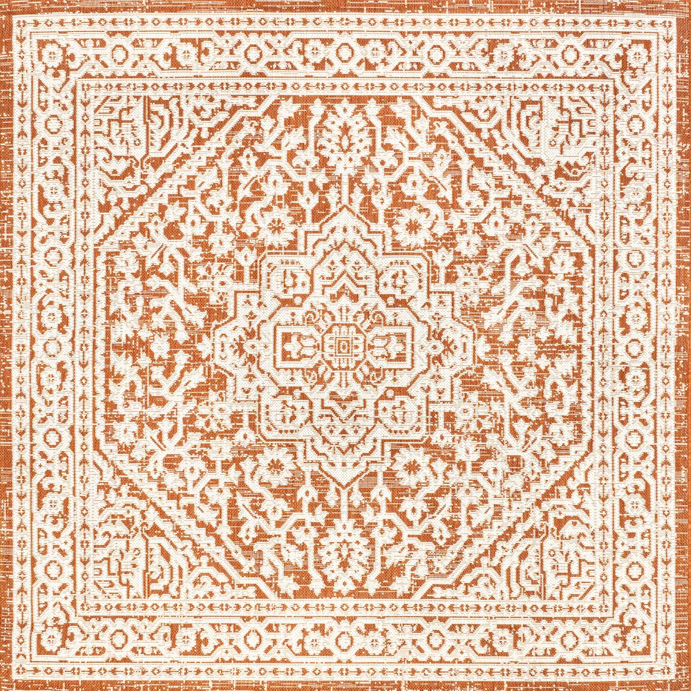 Sinjuri Medallion Textured Weave Indoor/Outdoor Area Rug. Picture 1