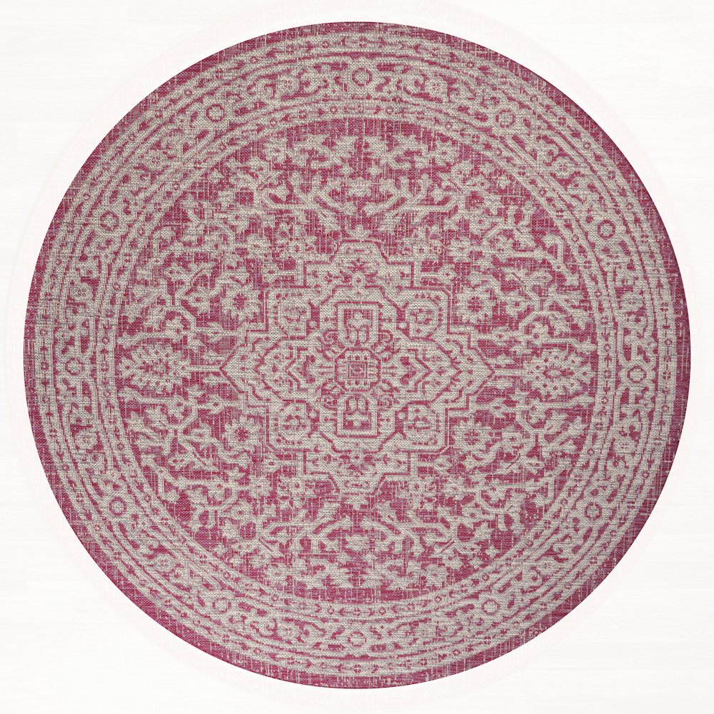 Sinjuri Medallion Textured Weave Indoor/Outdoor Area Rug. Picture 1