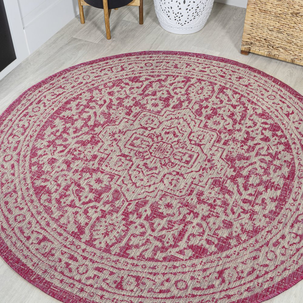 Sinjuri Medallion Textured Weave Indoor/Outdoor Area Rug. Picture 2