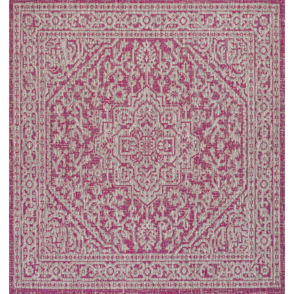 Sinjuri Medallion Textured Weave Indoor/Outdoor Area Rug. Picture 1