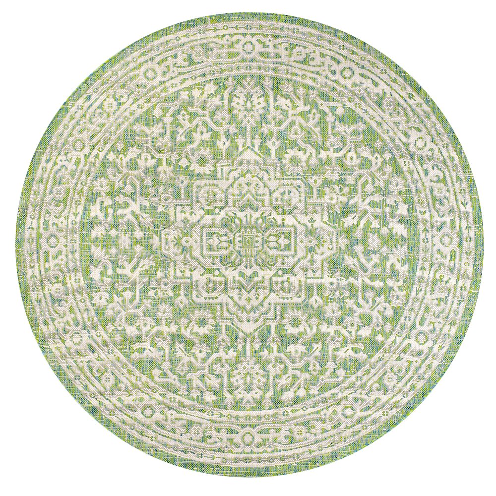 Sinjuri Medallion Textured Weave Indoor/Outdoor Area Rug. Picture 1