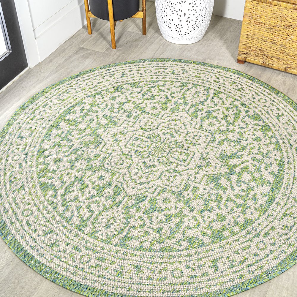 Sinjuri Medallion Textured Weave Indoor/Outdoor Area Rug. Picture 2