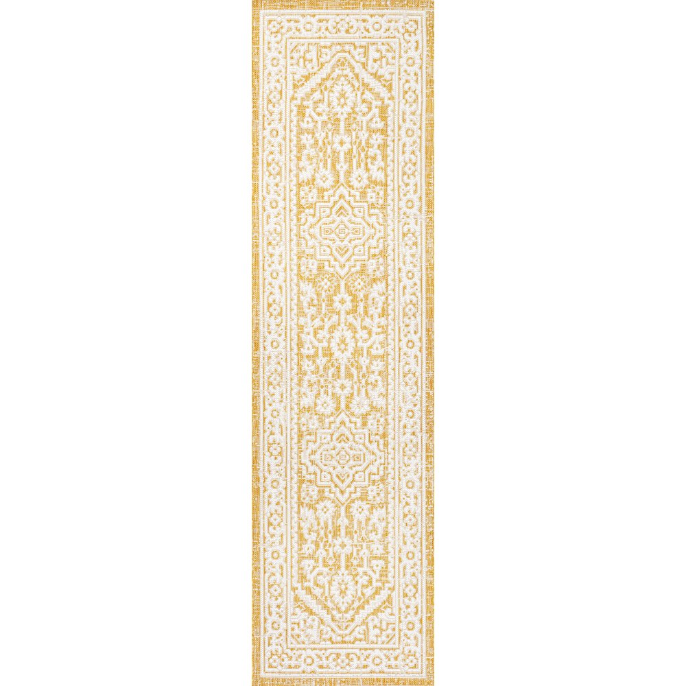 Sinjuri Medallion Textured Weave Indoor/Outdoor Area Rug. Picture 1