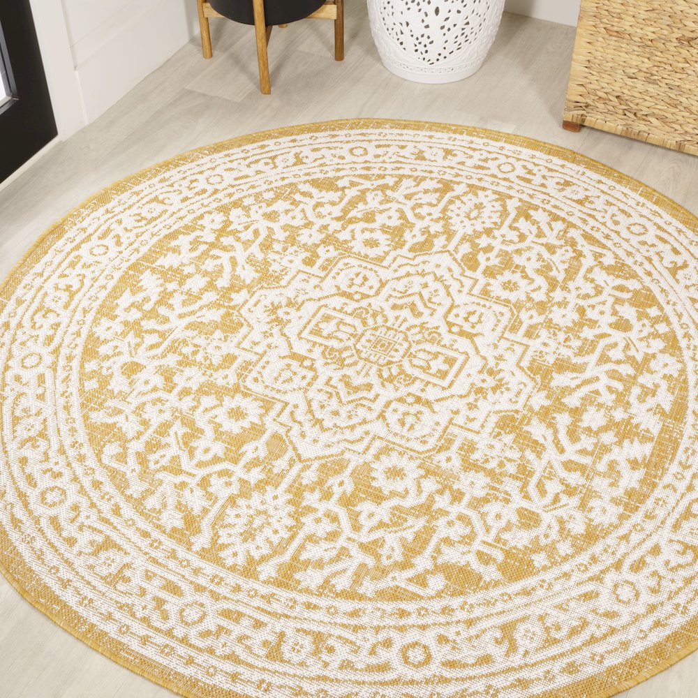 Sinjuri Medallion Textured Weave Indoor/Outdoor Area Rug. Picture 2