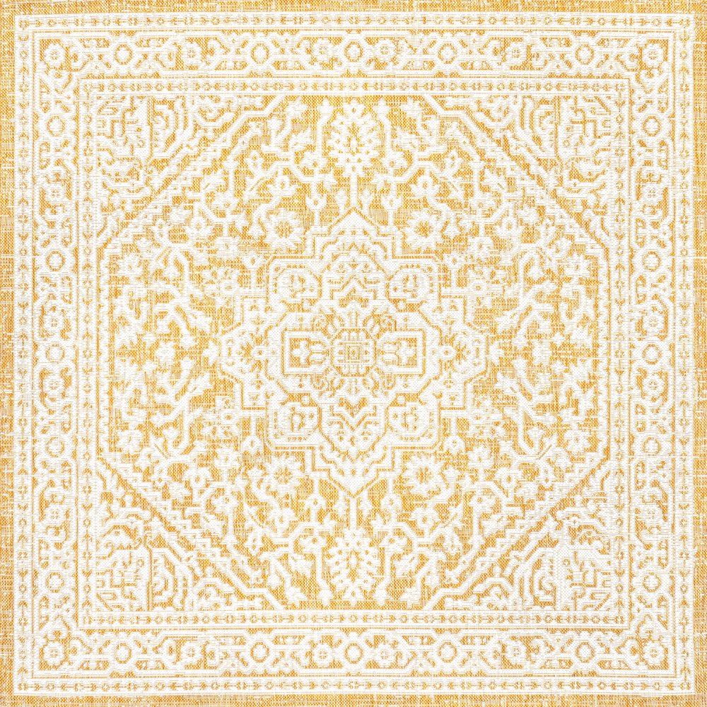 Sinjuri Medallion Textured Weave Indoor/Outdoor Area Rug. Picture 1