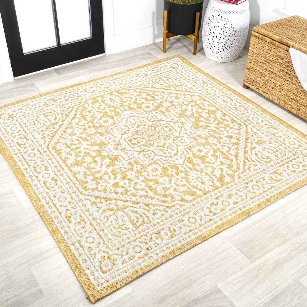 Sinjuri Medallion Textured Weave Indoor/Outdoor Area Rug. Picture 2