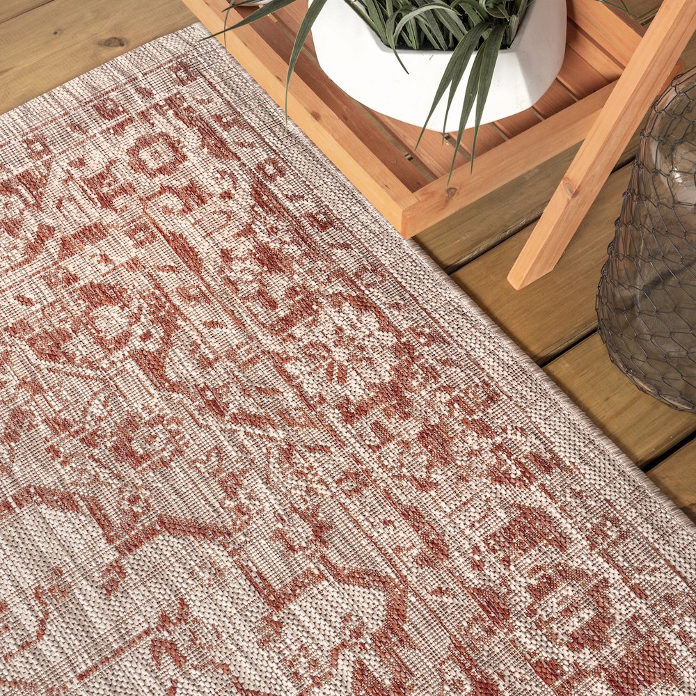 Rozetta Boho Medallion Textured Weave Indoor/Outdoor Area Rug. Picture 5
