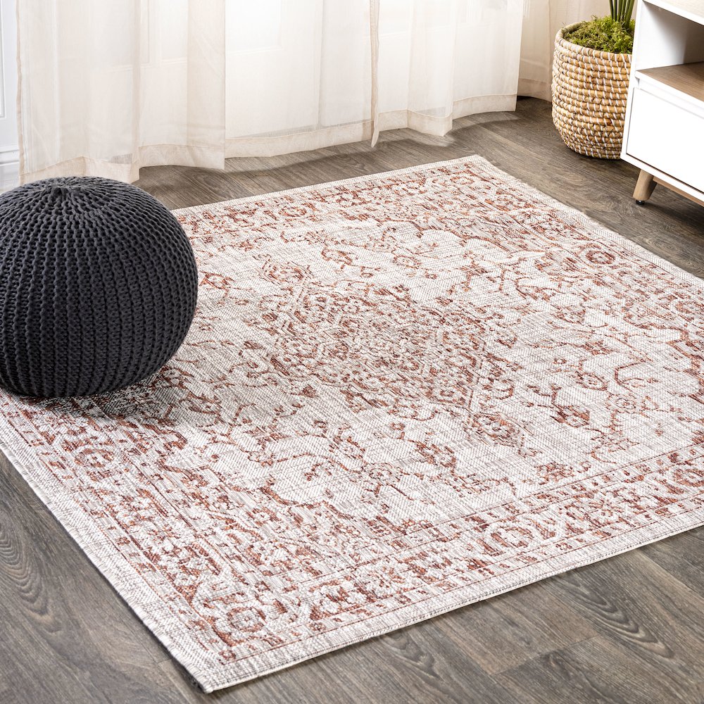 Rozetta Boho Medallion Textured Weave Indoor/Outdoor Area Rug. Picture 2
