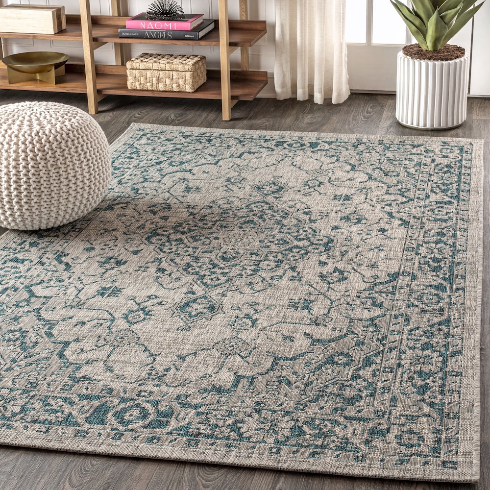 Rozetta Boho Medallion Textured Weave Indoor/Outdoor Area Rug. Picture 3