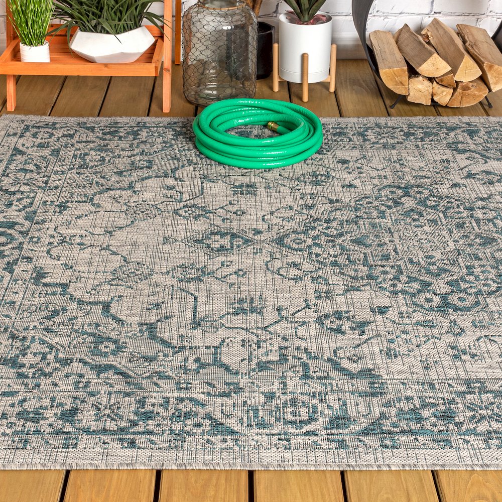 Rozetta Boho Medallion Textured Weave Indoor/Outdoor Area Rug. Picture 4