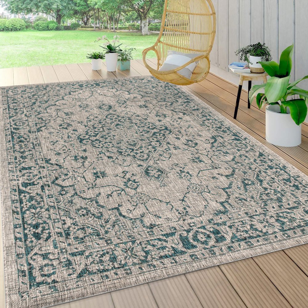 Rozetta Boho Medallion Textured Weave Indoor/Outdoor Area Rug. Picture 5
