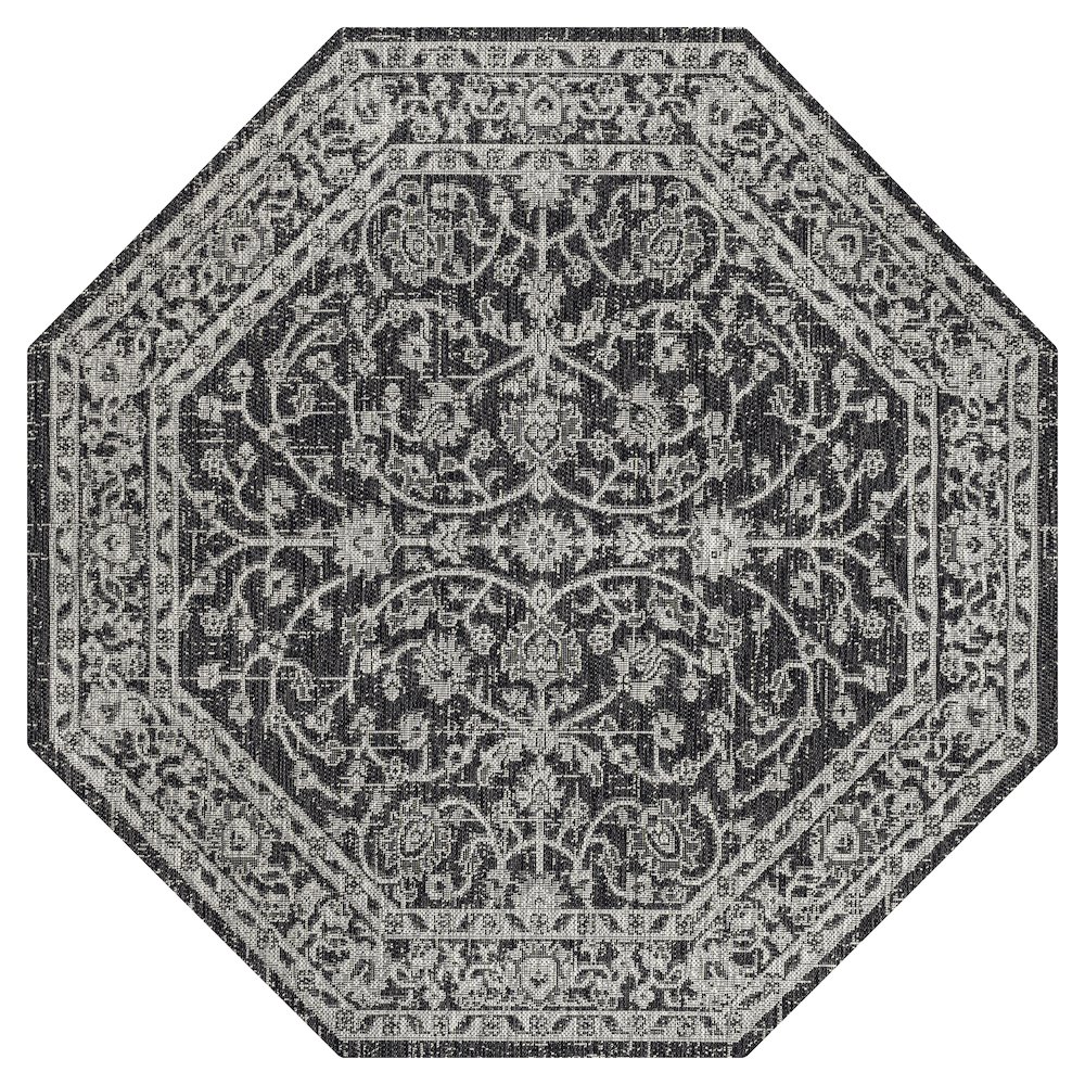 Palazzo Vine and Border Textured Weave Navy/Gray Octagon Indoor/Outdoor Area Rug. Picture 1