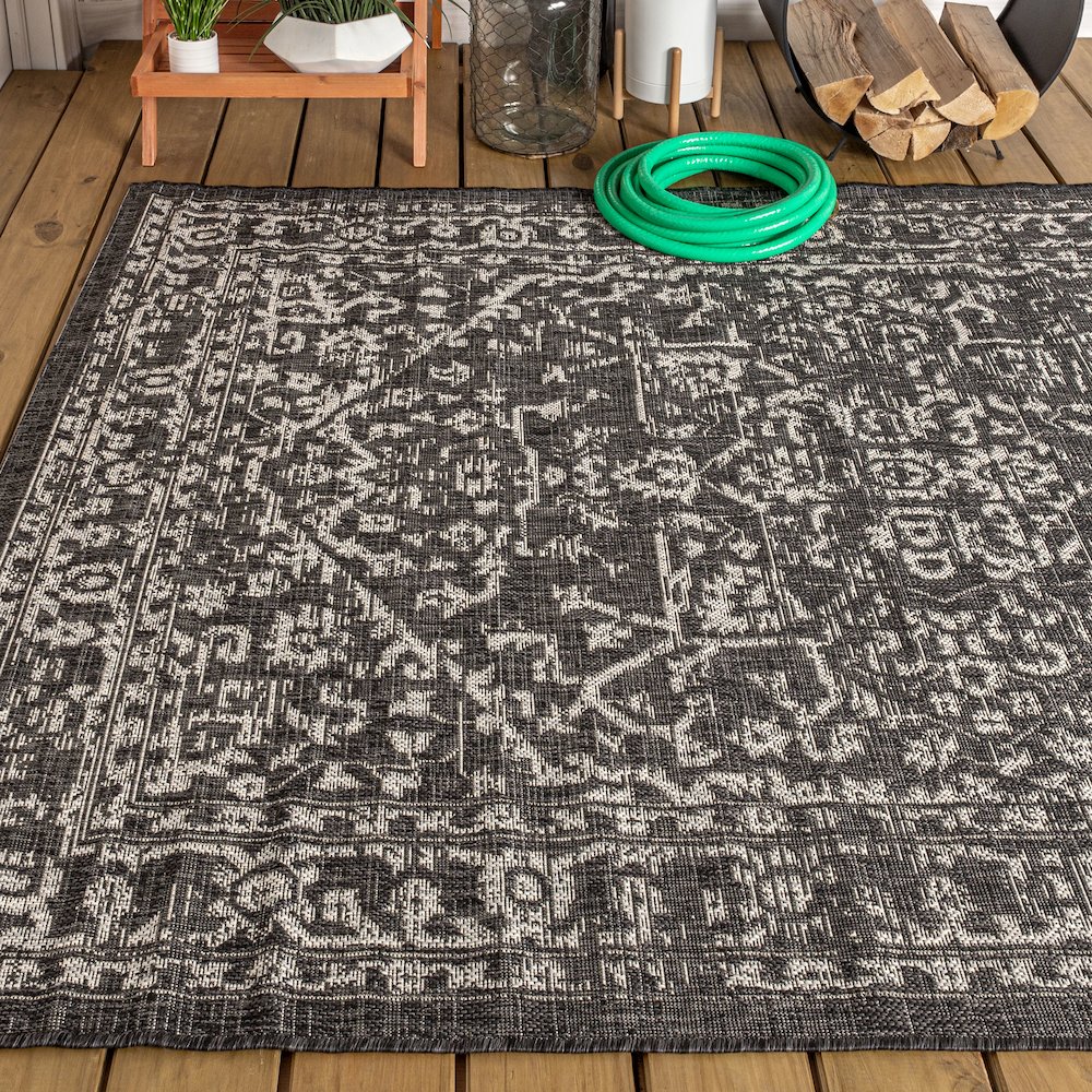 Malta Bohemian Medallion Textured Weave Indoor/Outdoor Area Rug. Picture 3