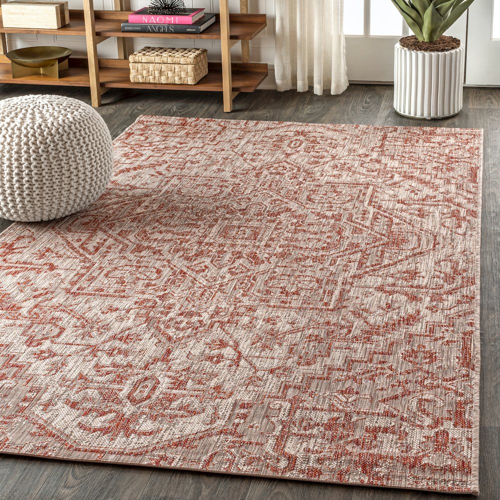 Estrella Bohemian Medallion Textured Weave Indoor/Outdoor Area Rug. Picture 3