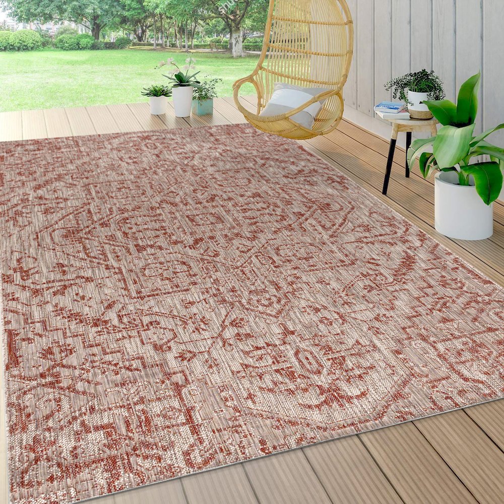 Estrella Bohemian Medallion Textured Weave Indoor/Outdoor Area Rug. Picture 5