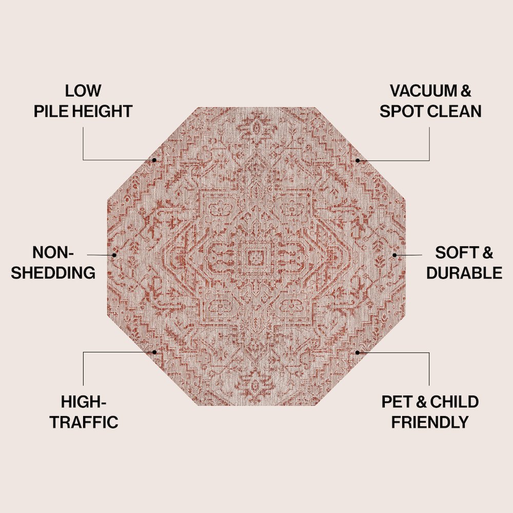 Estrella Bohemian Medallion Textured Weave Red/Taupe Indoor/Outdoor Area Rug. Picture 4