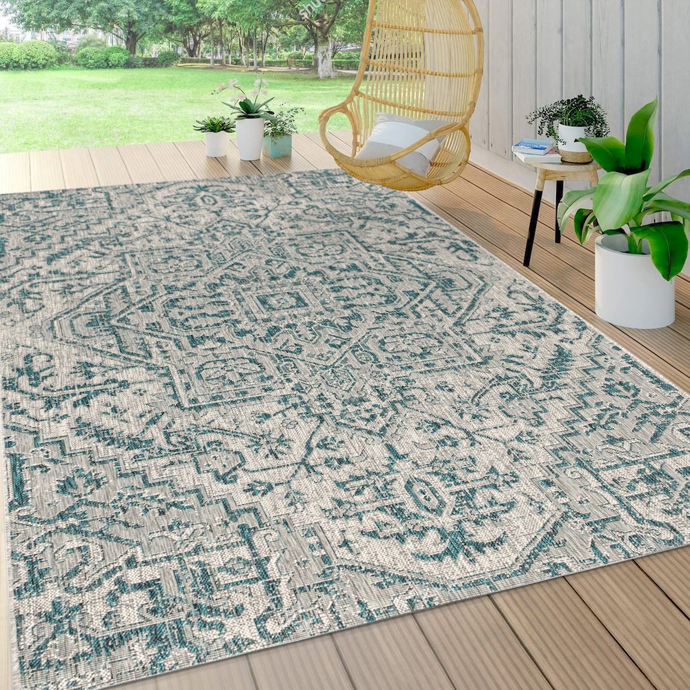 Estrella Bohemian Medallion Textured Weave Indoor/Outdoor Area Rug. Picture 5