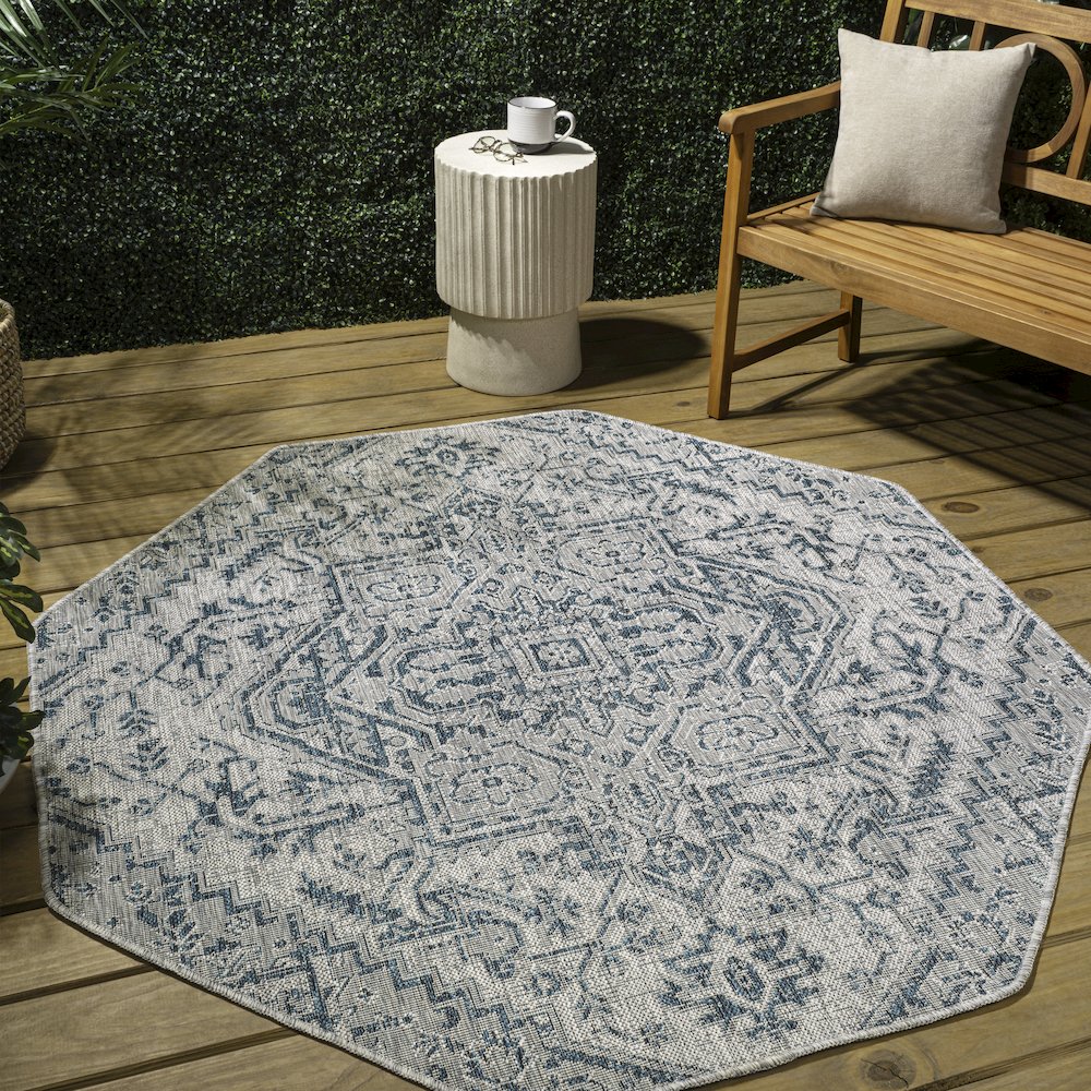 Estrella Bohemian Medallion Textured Weave Red/Taupe Indoor/Outdoor Area Rug. Picture 3
