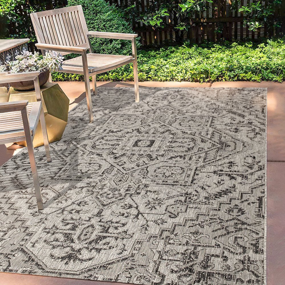 Estrella Bohemian Medallion Textured Weave Indoor/Outdoor Area Rug. Picture 5