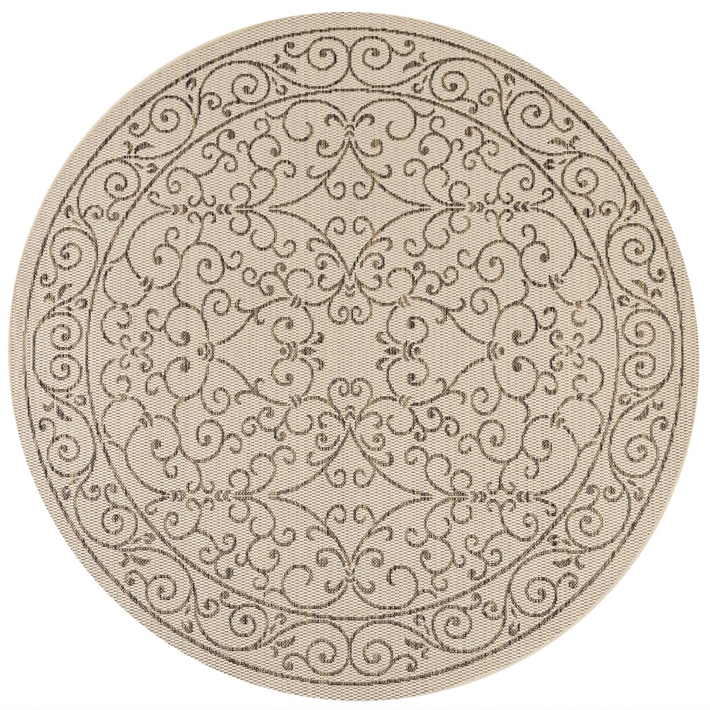 Charleston Vintage Filigree Textured Weave Indoor/Outdoor Round Rug. Picture 1