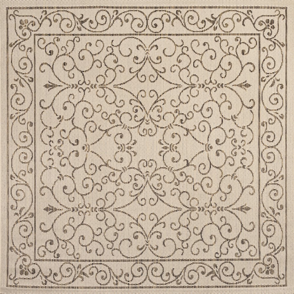 Charleston Vintage Filigree Textured Weave Indoor/Outdoor Square Rug. Picture 1