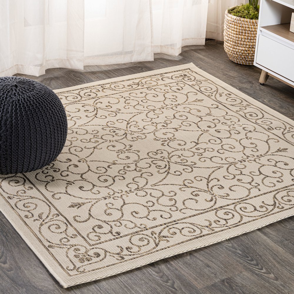 Charleston Vintage Filigree Textured Weave Indoor/Outdoor Square Rug. Picture 2