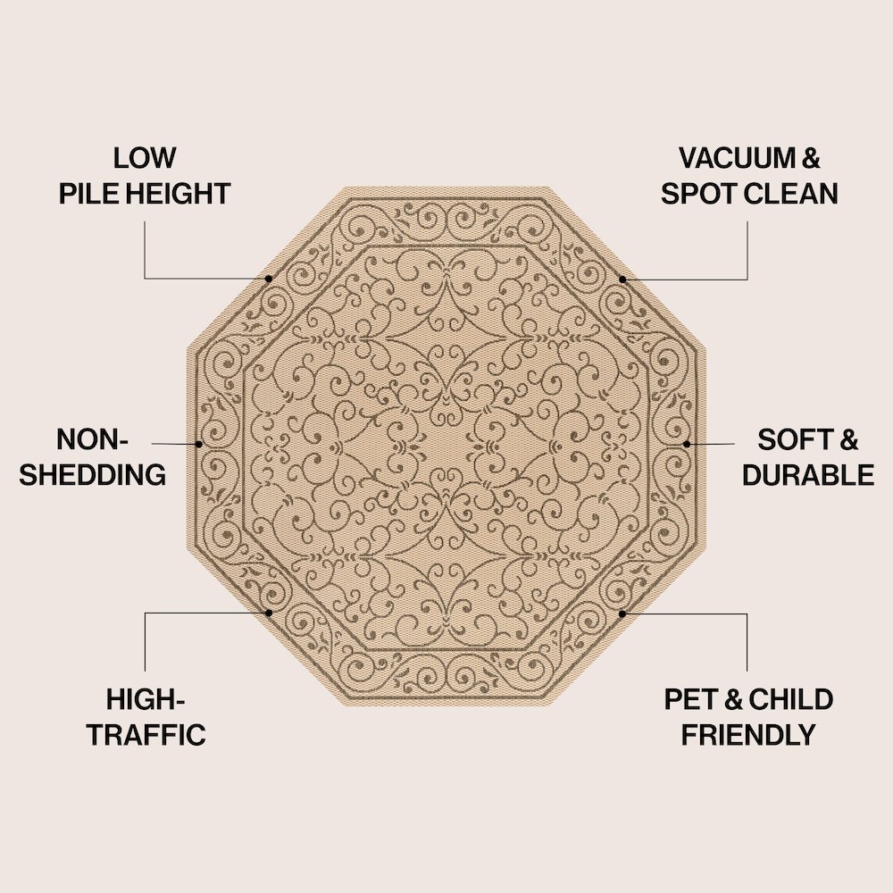 Charleston Vintage Filigree Textured Weave Beige/Brown Indoor/Outdoor Area Rug. Picture 4