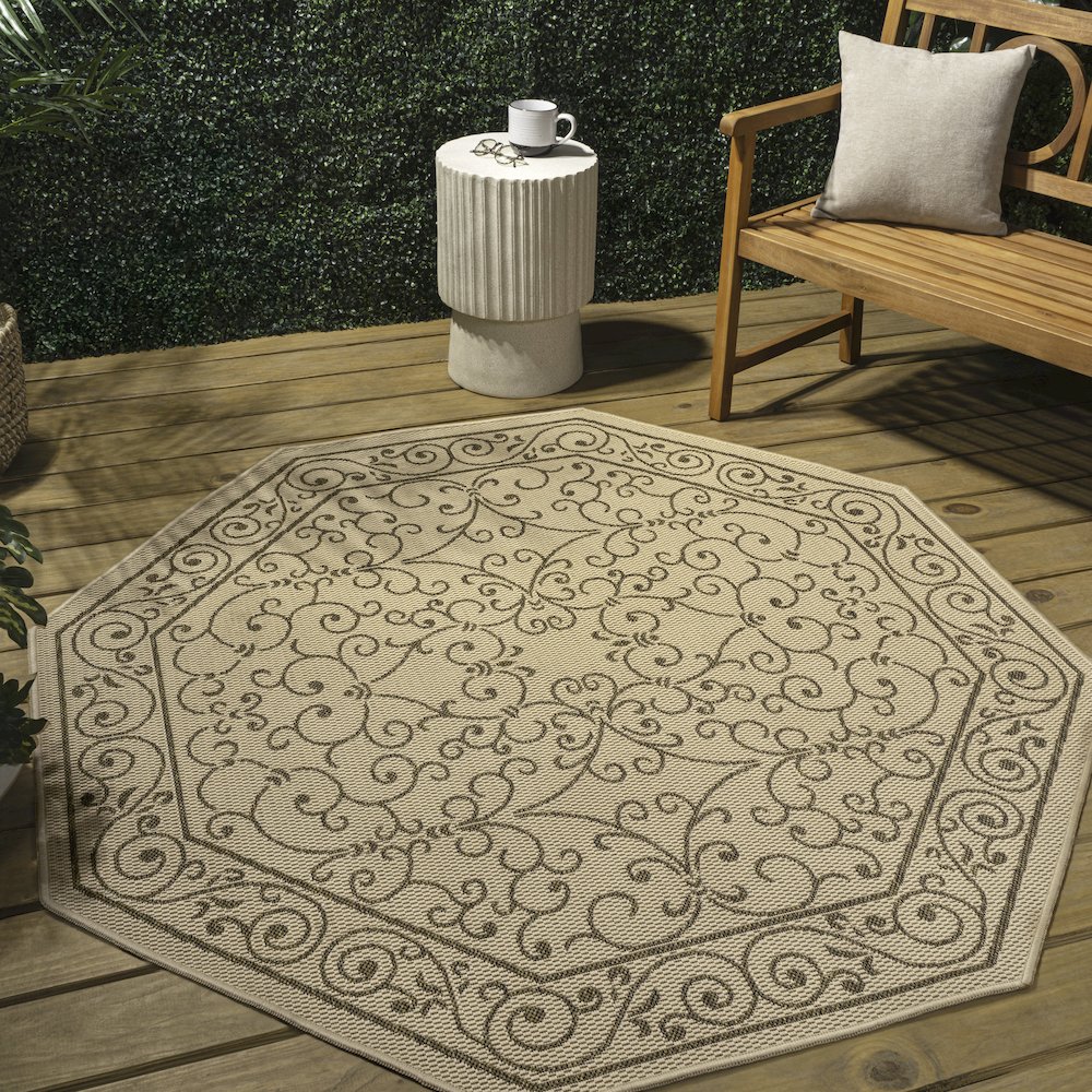Charleston Vintage Filigree Textured Weave Beige/Brown Indoor/Outdoor Area Rug. Picture 3