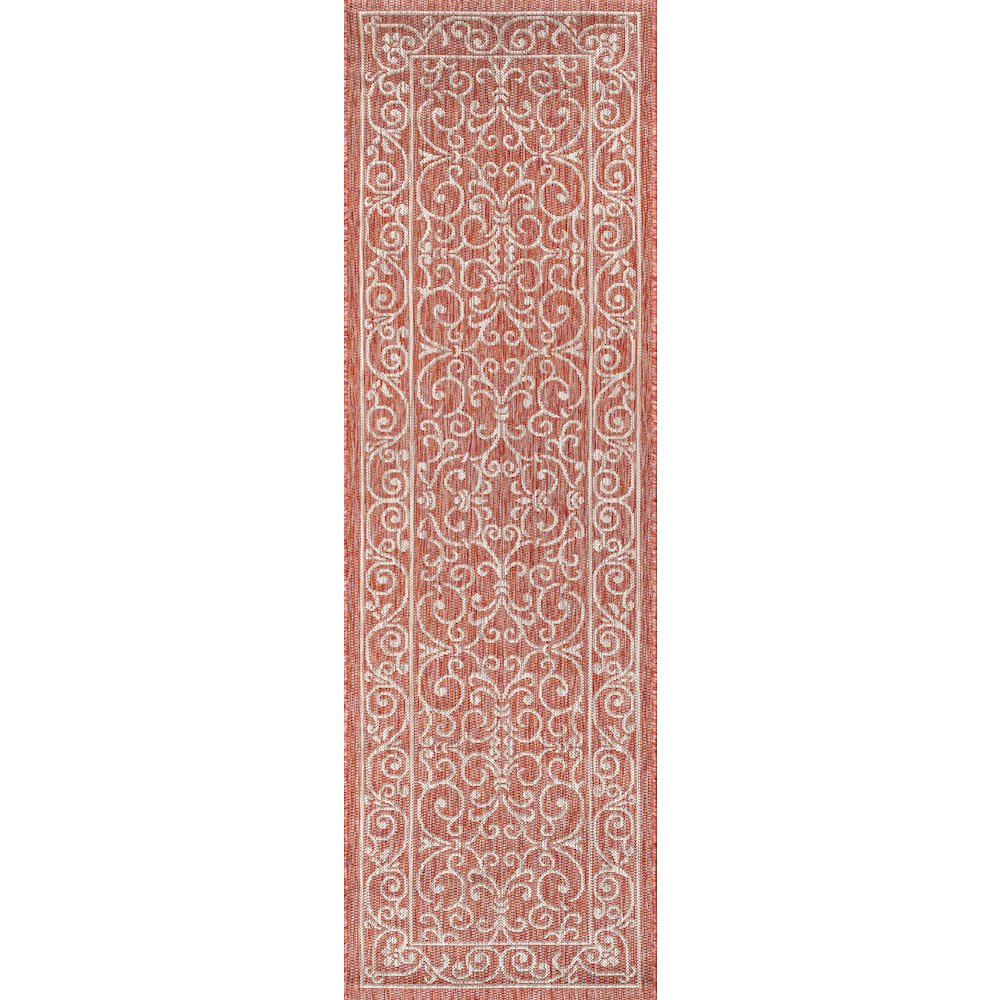 Charleston Vintage Filigree Textured Weave Indoor/Outdoor Runner Rug. Picture 1