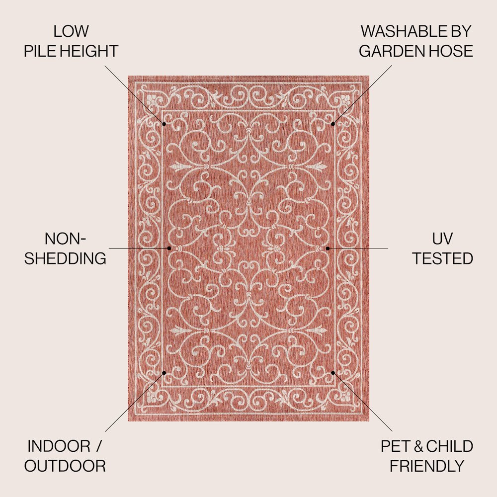Charleston Vintage Filigree TetuWeave Red   Indoor/Outdoor  Rug. Picture 3