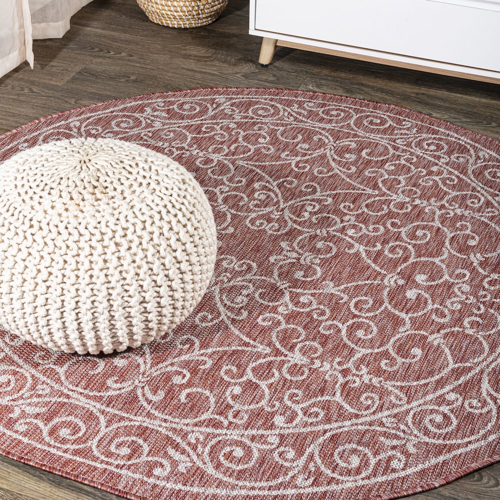 Charleston Vintage Filigree Textured Weave Indoor/Outdoor Round Rug. Picture 2