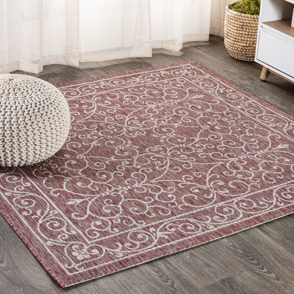 Charleston Vintage Filigree Textured Weave Indoor/Outdoor Square Rug. Picture 2